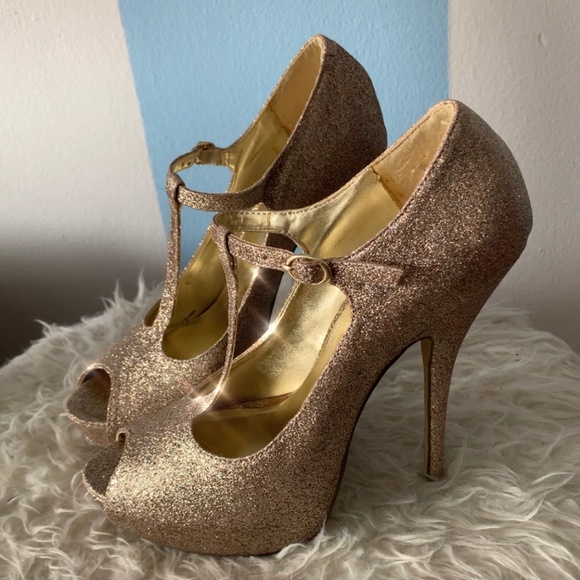 Steve Madden Worn 1x Gold Sparkle High Heels 7.5 - Picture 5 of 7
